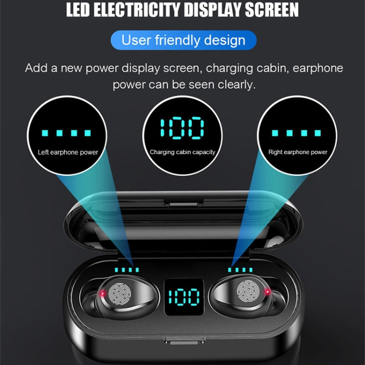 Auricolare Bluetooth a lunga durata con display digitale a LED, wireless, in-ear, con cancellazione del rumore, F9-2