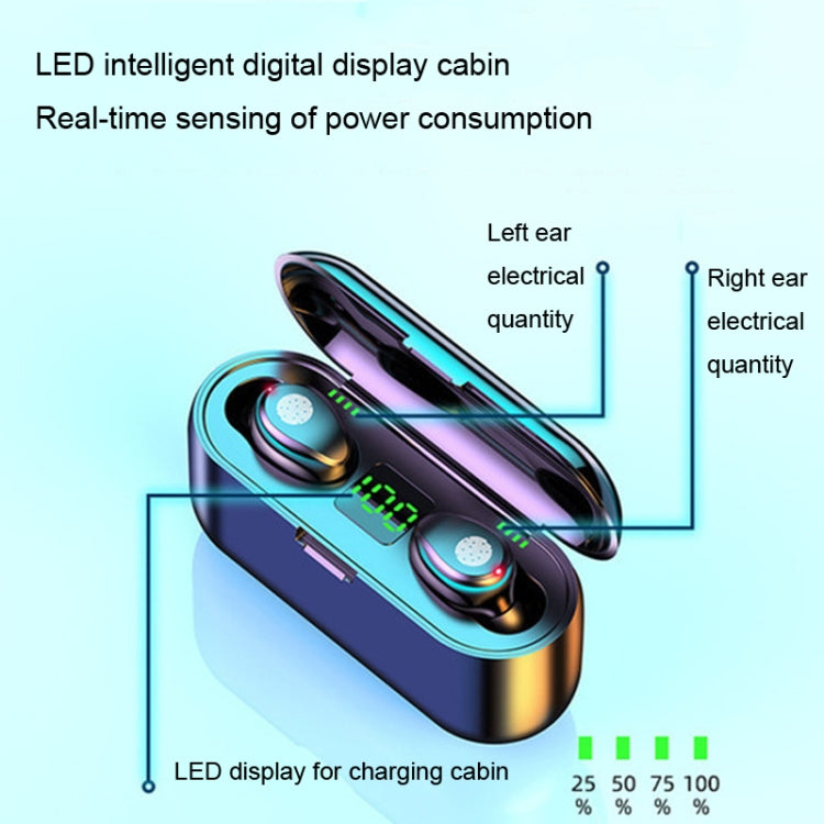 Auricolare Bluetooth a lunga durata con display digitale a LED, wireless, in-ear, con cancellazione del rumore, F9-2