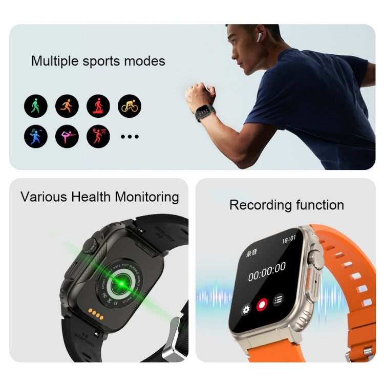 A70 1.96 pollici monitoraggio sanitario multifunzionale IP68 impermeabile chiamata Bluetooth Smart Watch, Black, Orange