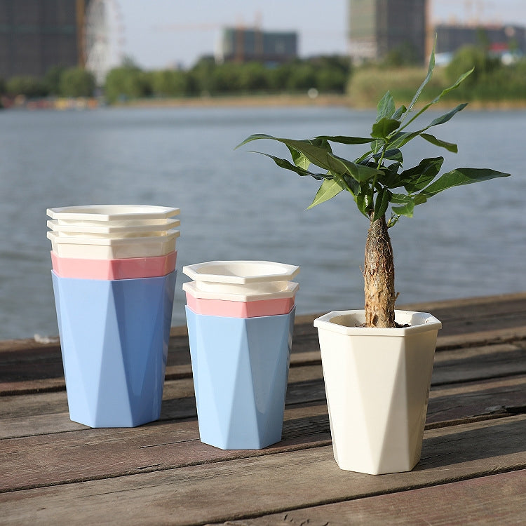 Vaso di fiori pigro automatico a forma di diamante che assorbe l'acqua Vaso di plastica per piante verdi, 12cm x 14cm