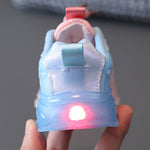 WISDOMFROG Scarpe da ginnastica per ragazze LED illuminate per ragazzi Scarpe in maglia sfumata Calzature per bambini, 29