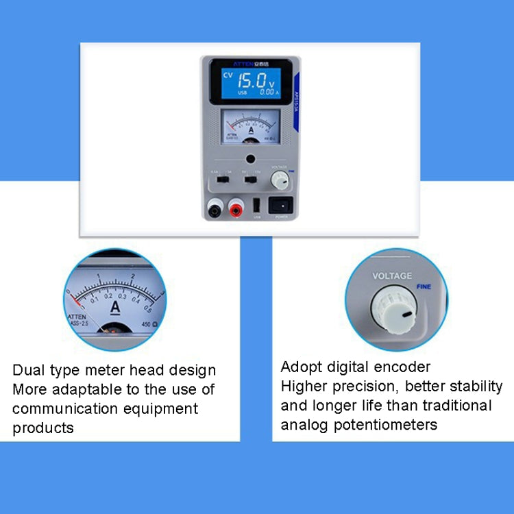 Alimentatore CC da laboratorio regolabile variabile digitale USB per riparazione mobile, spina europea, ATTEN APS22-5A 22V 5A, ATTEN APS15-3A 15V 3A