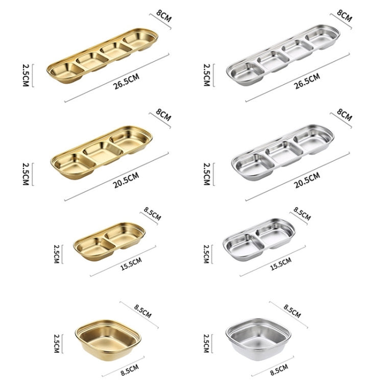 Piatto per salsa quadrato in acciaio inossidabile, piatto per condimento, stoviglie per barbecue, 1 Grid (Silver), 2 Grid (Silver), 3 Grid (Silver), 4 Grid (Silver), 1 Grid (Gold), 2 Grid (Gold), 3 Grid (Gold), 4 Grid (Gold)