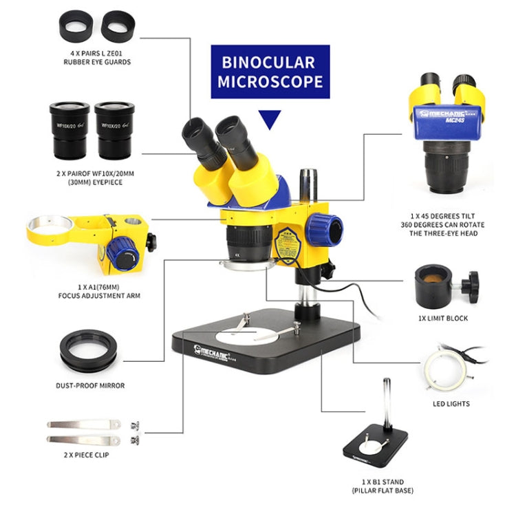 Microscopio stereo trinoculare MECHANIC MC-75TB1 con luce LED