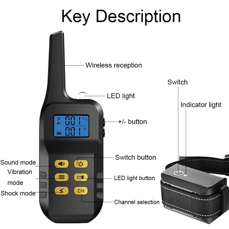 Collare impermeabile per addestramento con scosse elettriche intelligenti per animali domestici Dispositivo di addestramento per cani con telecomando da 1000 m, Receiver + Yellow Remote, Receiver + Red Remote, Only Receiver