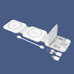 Caricatore pieghevole wireless magnetico 10 in 1 con scatola di immagazzinaggio adattatore per cavo dati, BM3093 (White), BM3093