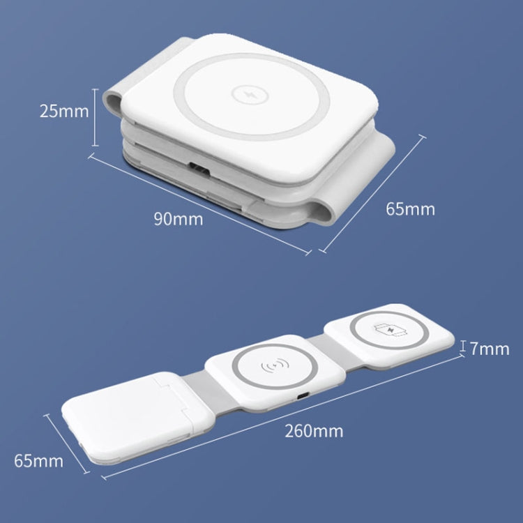 Caricatore pieghevole wireless magnetico 10 in 1 con scatola di immagazzinaggio adattatore per cavo dati, BM3093 (White), BM3093