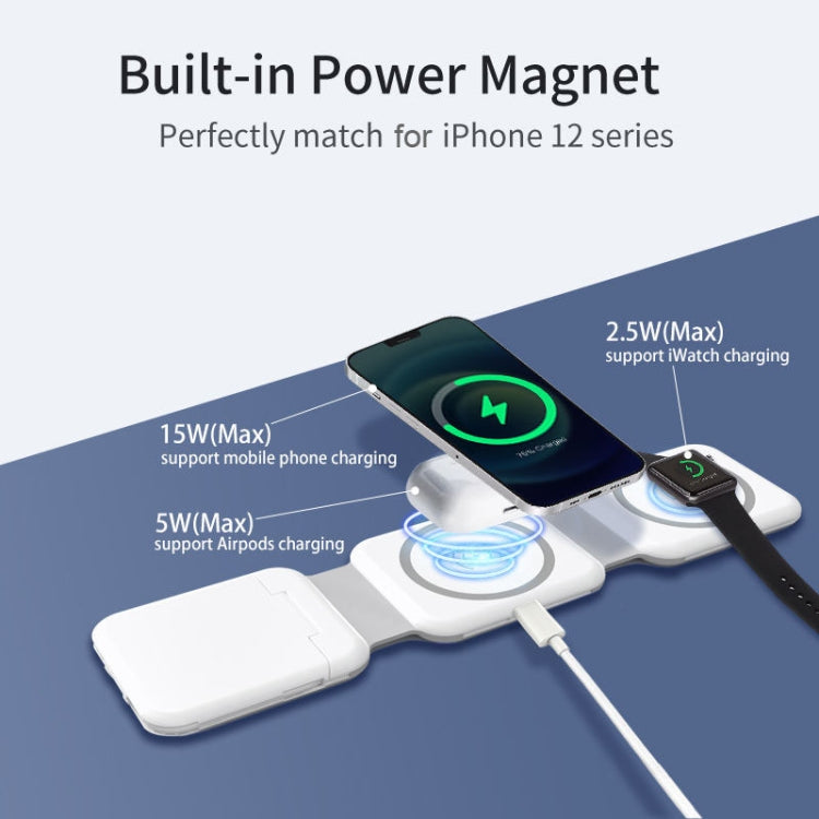 Caricatore pieghevole wireless magnetico 10 in 1 con scatola di immagazzinaggio adattatore per cavo dati, BM3093 (White), BM3093
