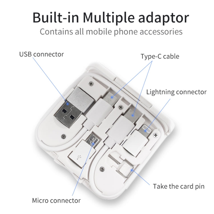 Caricatore pieghevole wireless magnetico 10 in 1 con scatola di immagazzinaggio adattatore per cavo dati, BM3093 (White), BM3093
