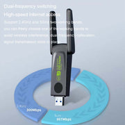 Scheda di rete wireless 1300Mbps Scheda di rete USB per computer senza driver Gigabit Dual Band 5G, 600m, 1300m
