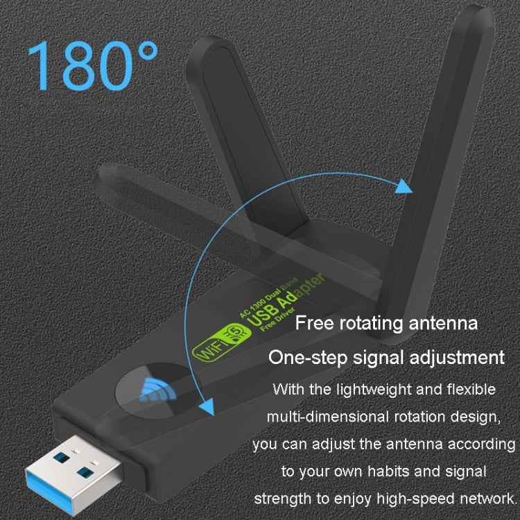 Scheda di rete wireless 1300Mbps Scheda di rete USB per computer senza driver Gigabit Dual Band 5G, 600m, 1300m