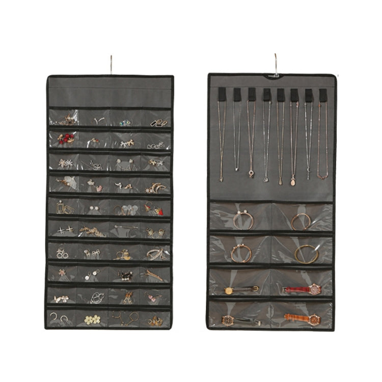 Borsa per appendere gioielli a 48 griglie Borsa per organizer per gioielli bifacciale in tessuto Mon, 48-grid
