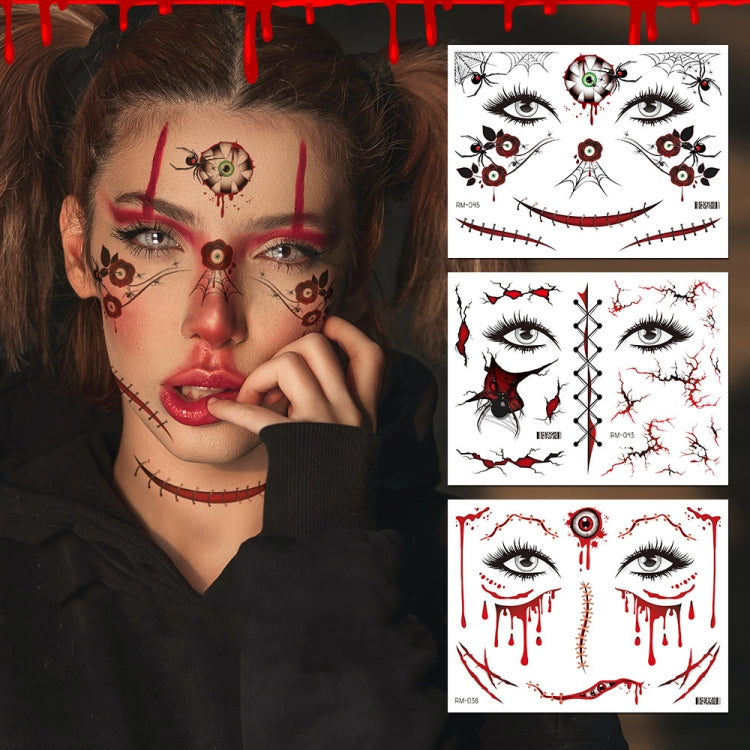 Adesivo per tatuaggio impermeabile cicatrice di Halloween Adesivi horror per il viso simulato, RM-037, RM-038, RM-039, RM-040, RM-041, RM-042, RM-043, RM-044, RM-045, RM-046