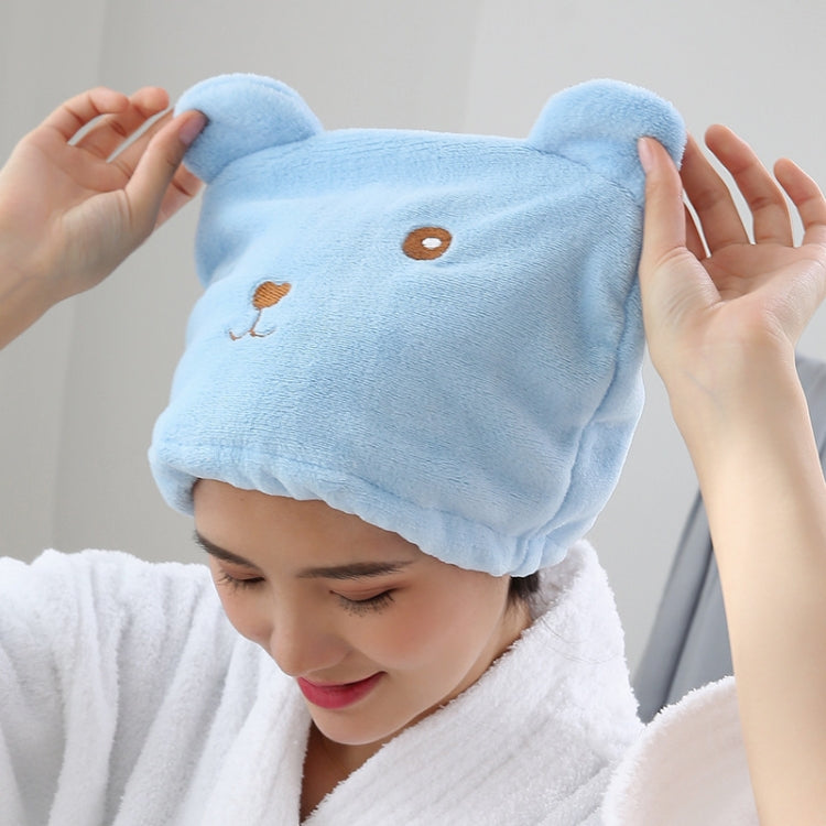 Cuffia per asciugare i capelli in velluto corallo ispessito con orso dei cartoni animati, forte turbante ad asciugatura rapida che assorbe l'acqua