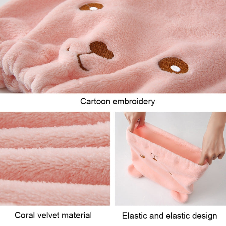 Cuffia per asciugare i capelli in velluto corallo ispessito con orso dei cartoni animati, forte turbante ad asciugatura rapida che assorbe l'acqua