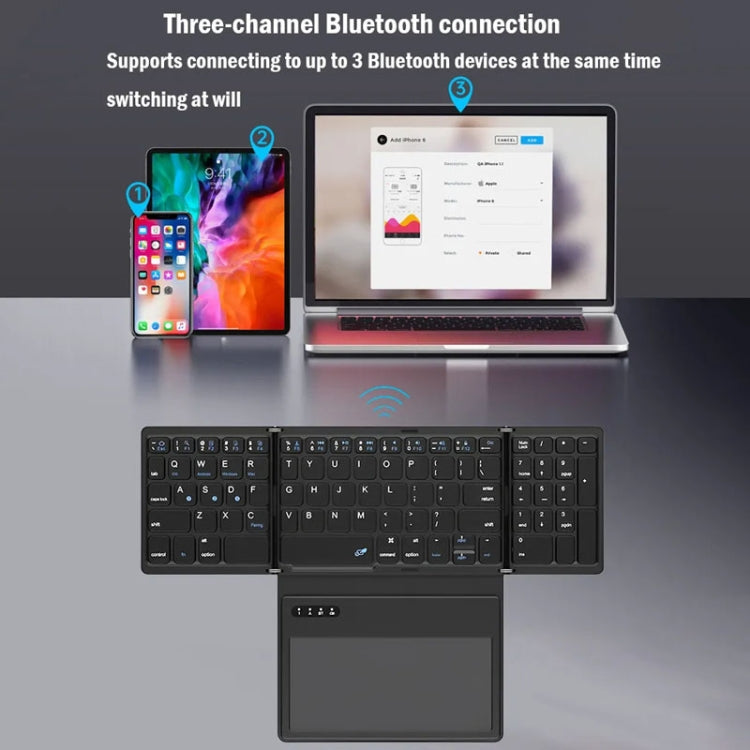 Tastiera Bluetooth wireless in pelle con tastiera universale portatile esterna multi-sistema Touch-Pad, B055 (Black)
