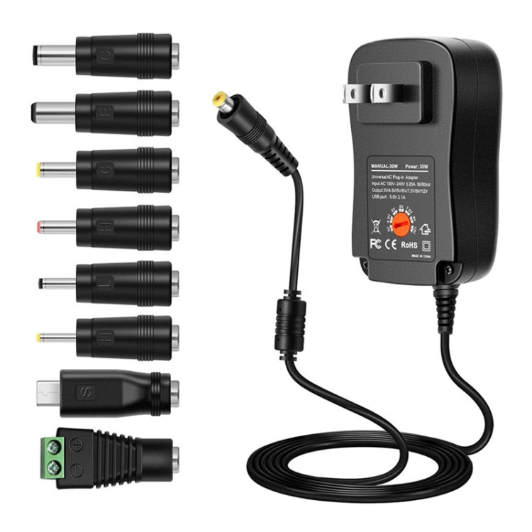 Adattatore di alimentazione regolabile con interfaccia USB da 30 W con luce LED per il monitoraggio dell'alimentazione, US Plug, EU Plug, UK Plug, AU Plug