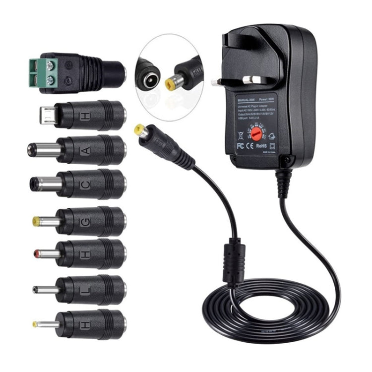 Adattatore di alimentazione regolabile con interfaccia USB da 30 W con luce LED per il monitoraggio dell'alimentazione, US Plug, EU Plug, UK Plug, AU Plug