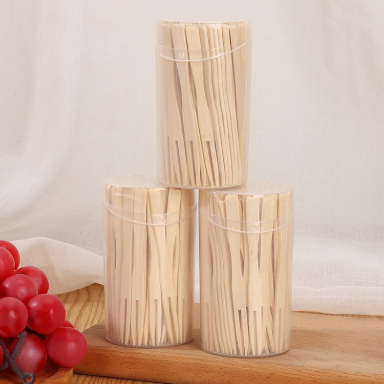 Forchetta da dessert usa e getta a due denti con bastoncini di frutta in bambù per uso domestico, 100pcs /Can, 200pcs /Can
