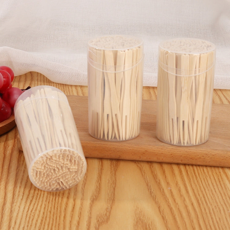 Forchetta da dessert usa e getta a due denti con bastoncini di frutta in bambù per uso domestico, 100pcs /Can, 200pcs /Can