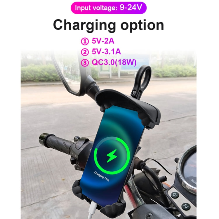 Porta cellulare antipioggia per parasole per moto, Mirror Holder  No Charge, Handlebar Holder No Charge, Charging Handlebar Holder 5V-2A, Charging Handlebar Holder 5V-3.1A, Charging Handlebar Holder 18W (QC3.0), Charging Mirror Holder 5V-2A            ...