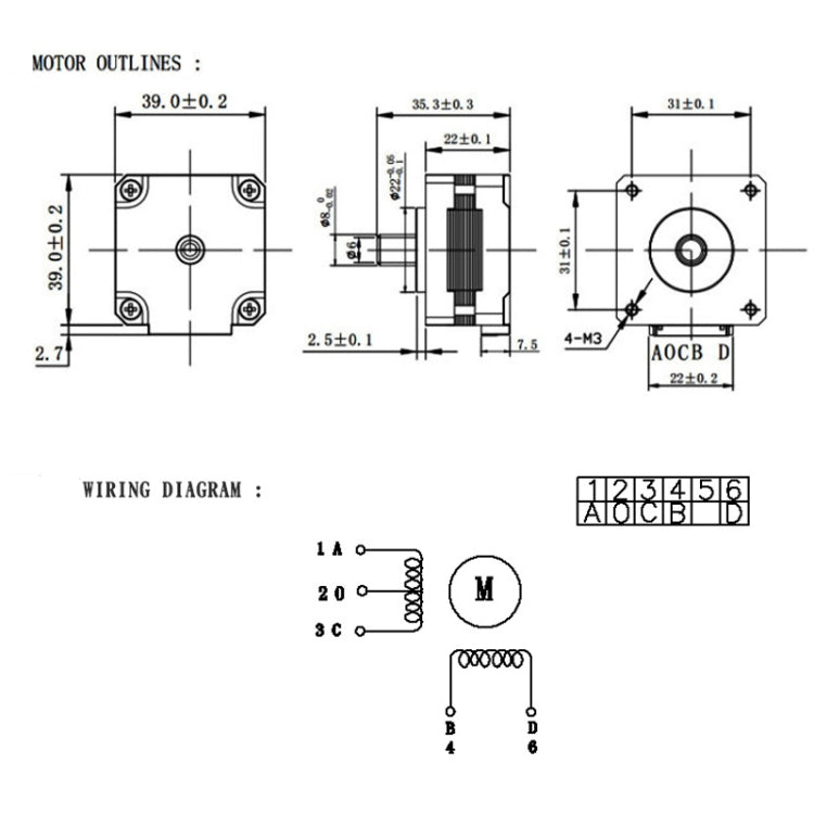 Motore passo-passo HANPOSE 39HGA525-13K 0,2 Nm 0,8 A