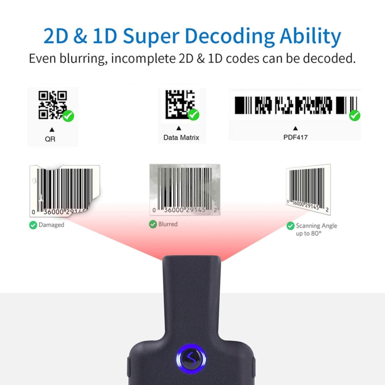Lettore codici a barre Bluetooth 2D con clip posteriore