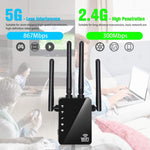Ripetitore WiFi Range Extender WiFi 5G/2.4G 1200Mbps con 2 porte Ethernet, US Plug Black, EU Plug White, EU Plug Black, US Plug White
