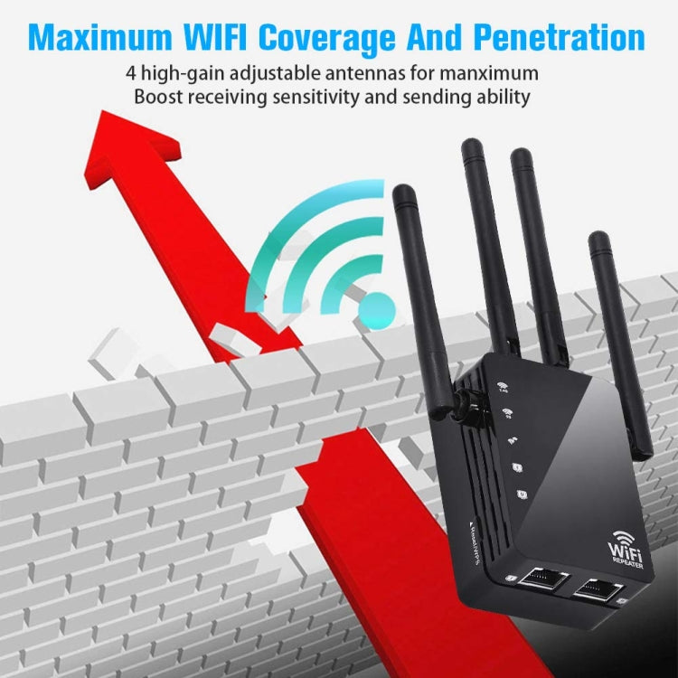 Ripetitore WiFi Range Extender WiFi 5G/2.4G 1200Mbps con 2 porte Ethernet, US Plug Black, EU Plug White, EU Plug Black, US Plug White
