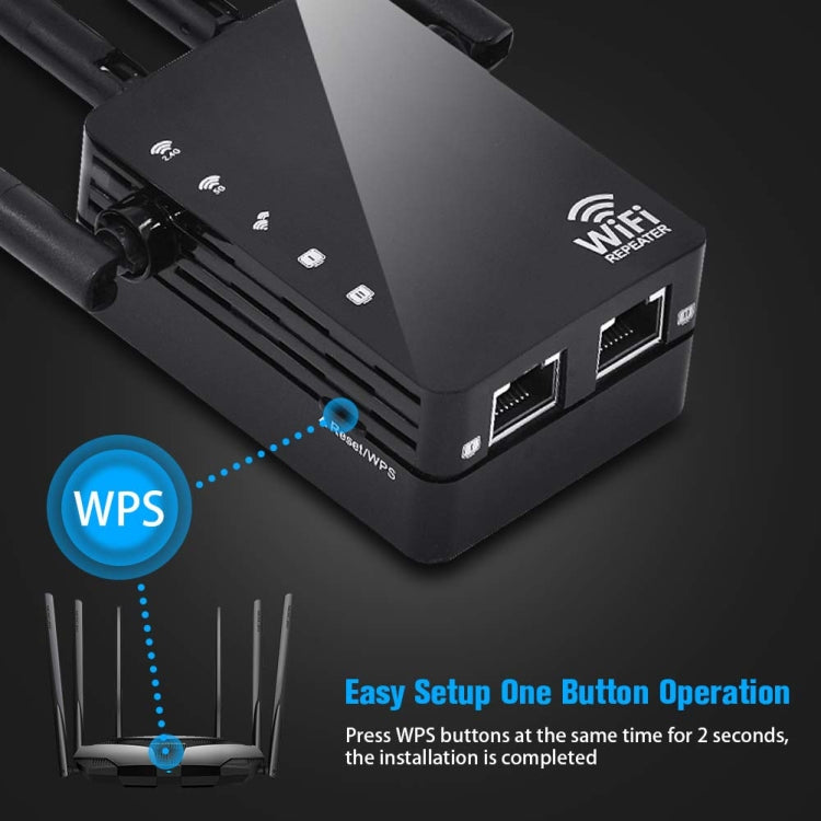 Ripetitore WiFi Range Extender WiFi 5G/2.4G 1200Mbps con 2 porte Ethernet, US Plug Black, EU Plug White, EU Plug Black, US Plug White