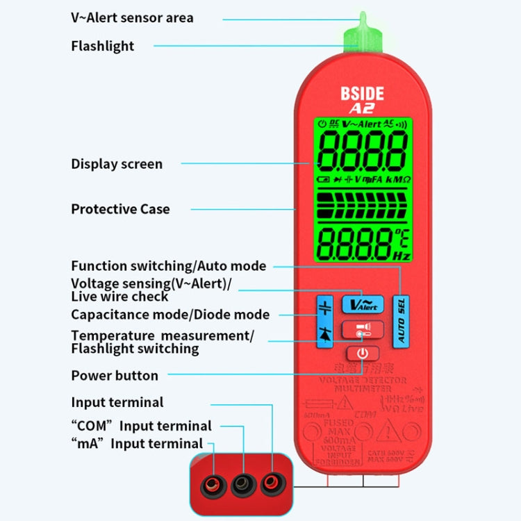 Multimetro digitale portatile BSIDE A2 con range automatico