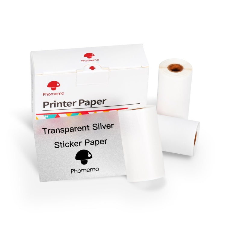 Per Phomemo M02 / M02S / M02Pro 3 rotoli / confezione Etichette termiche con colla anti-secco da 53 mm, White Glitter Full Transparent Bottom