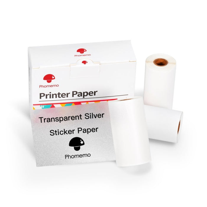 Per Phomemo M02 / M02S / M02Pro 3 rotoli / confezione Etichette termiche con colla anti-secco da 53 mm, White Glitter Full Transparent Bottom