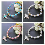 Bracciale con perline con croce d'angelo in acrilico stampato oro, Blue, White, Pink, Silver