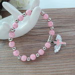 Bracciale con perline con croce d'angelo in acrilico stampato oro, Blue, White, Pink, Silver