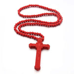 Collana con perline di legno incise al laser con croce