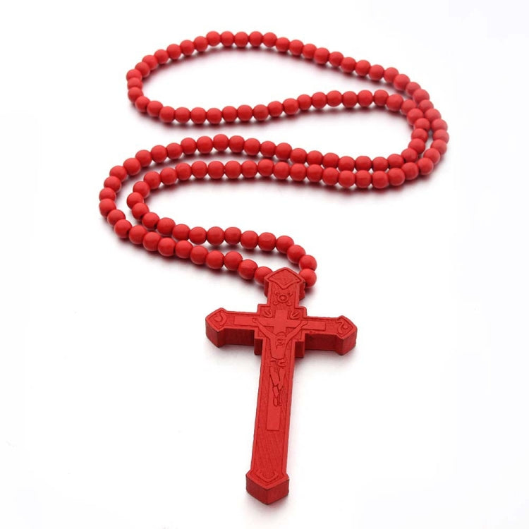 Collana con perline di legno incise al laser con croce