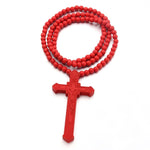 Collana con perline di legno incise al laser con croce