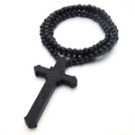 Collana con perline di legno incise al laser con croce, Red, Black, True Color, Brown