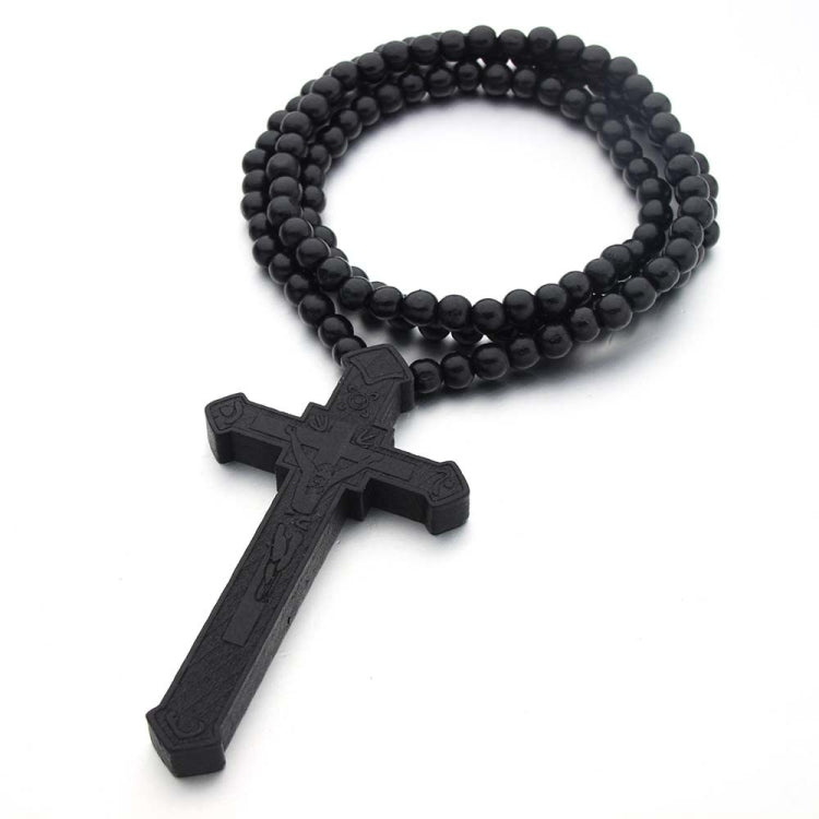 Collana con perline di legno incise al laser con croce, Red, Black, True Color, Brown