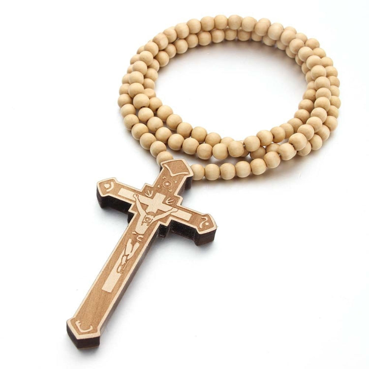 Collana con perline di legno incise al laser con croce, Red, Black, True Color, Brown