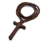 Collana con perline di legno incise al laser con croce, Red, Black, True Color, Brown