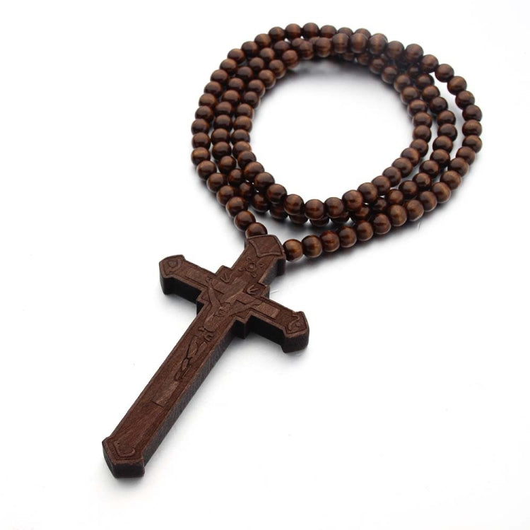 Collana con perline di legno incise al laser con croce, Red, Black, True Color, Brown