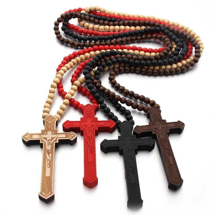 Collana con perline di legno incise al laser con croce