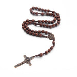 Collana con croce vintage in filo fatto a mano con perline di legno, Light Coffee, Dark Coffee