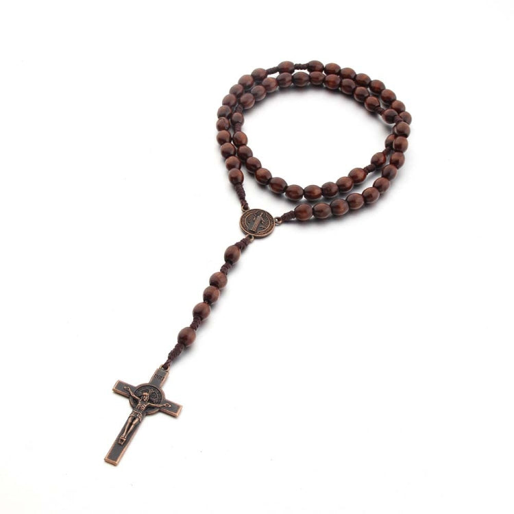 Collana con croce vintage in filo fatto a mano con perline di legno, Light Coffee, Dark Coffee