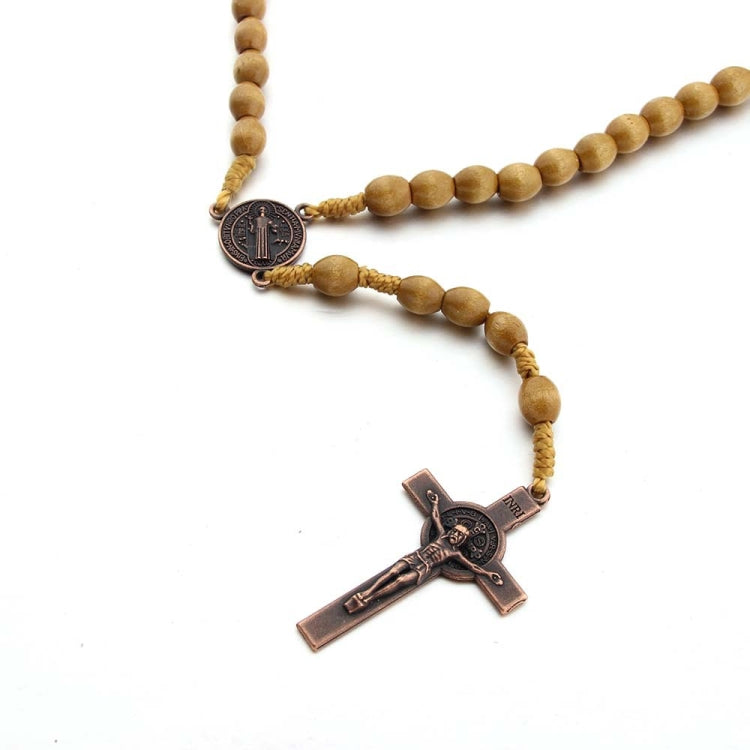 Collana con croce vintage in filo fatto a mano con perline di legno, Light Coffee, Dark Coffee
