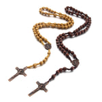 Collana con croce vintage in filo fatto a mano con perline di legno, Light Coffee, Dark Coffee