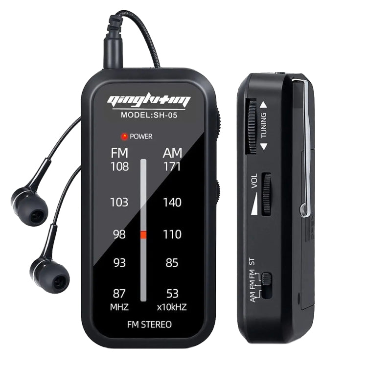 Mini radio portatile FM/AM con clip metallica posteriore