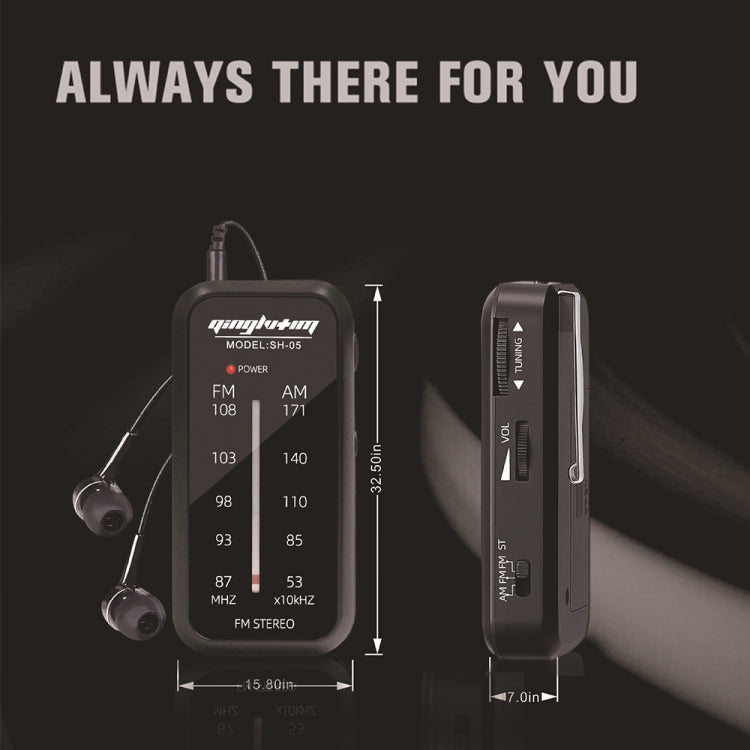 Mini radio portatile FM/AM con clip metallica posteriore